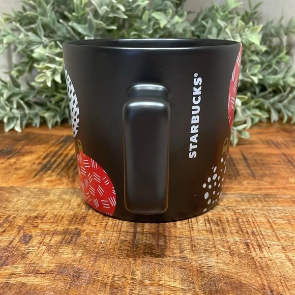 Starbucks Holiday Christmas Coffee Mug Cup With Ornaments Black White Red 14oz - Picture 4 of 9